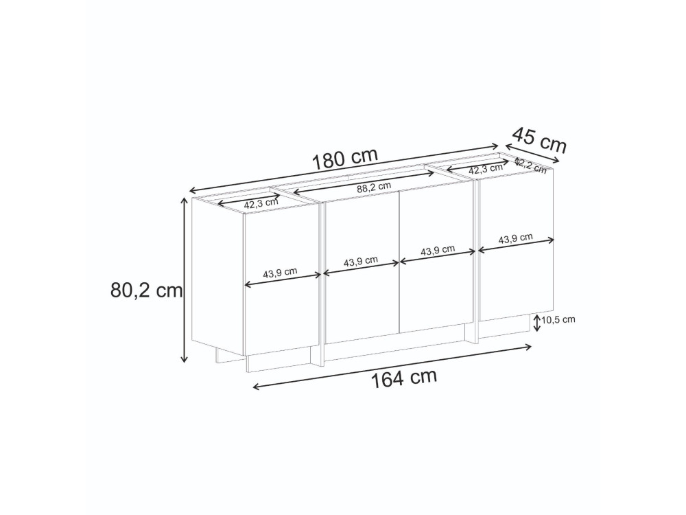Credenza in legno "Dorma" - 180 x 45 x 80 cm - Noce Milano