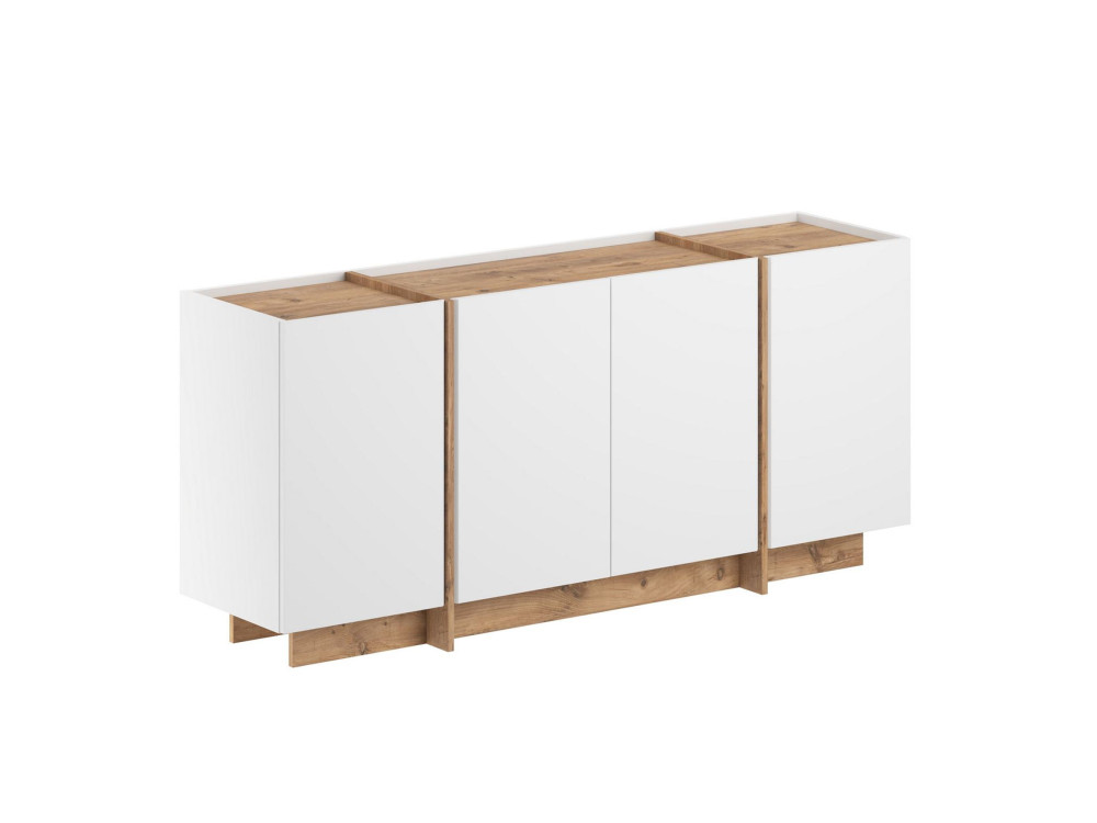 Credenza in legno "Dorma" - 180 x 45 x 80 cm - Bianco / Pino Atlantico