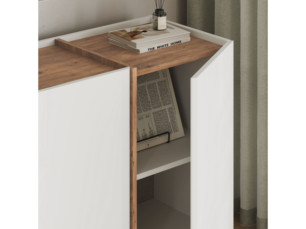 Credenza in legno "Dorma" - 180 x 45 x 80 cm - Bianco / Pino Atlantico