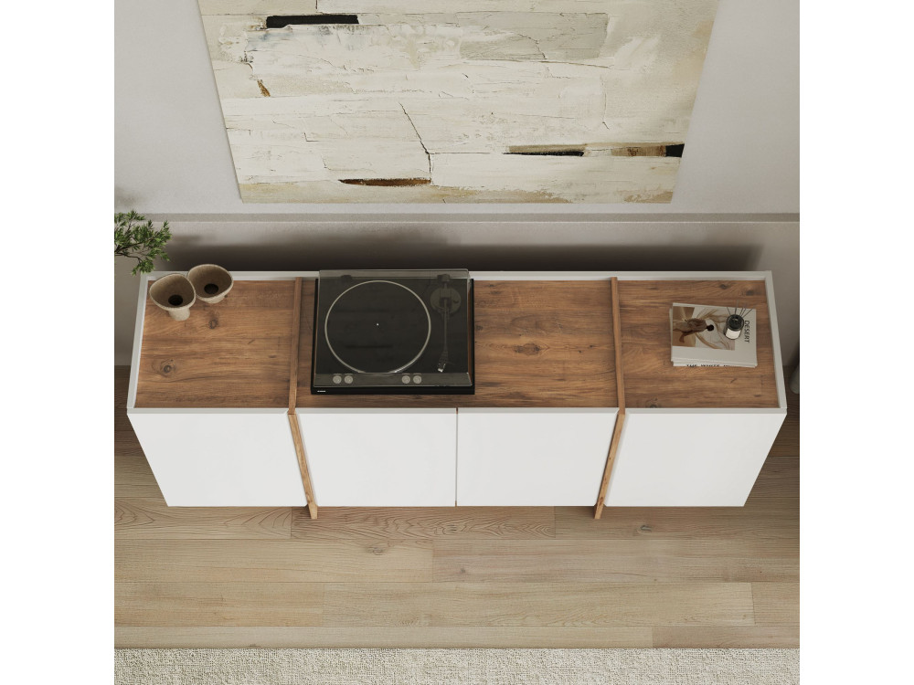 Credenza in legno "Dorma" - 180 x 45 x 80 cm - Bianco / Pino Atlantico