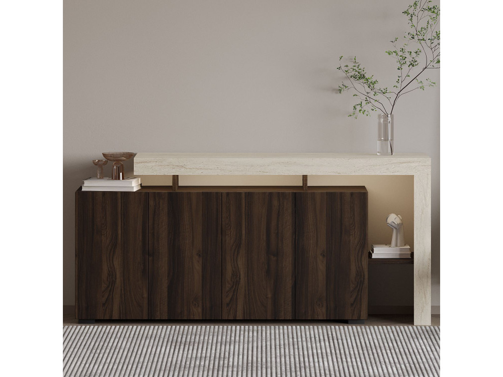 Credenza in legno "Beliz" - 170 x 35 x 80 cm - Travertino / Noce