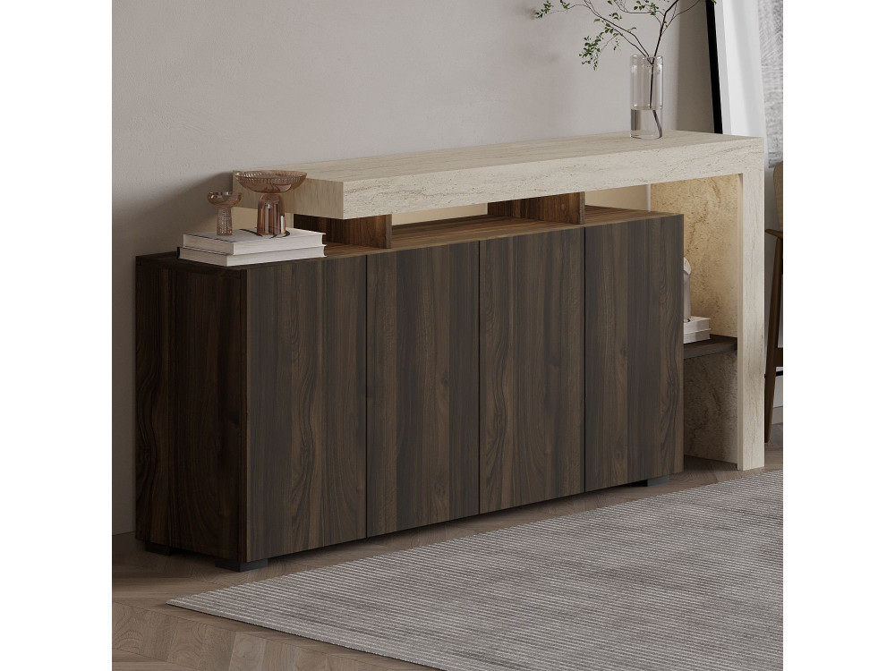 Credenza in legno "Beliz" - 170 x 35 x 80 cm - Travertino / Noce