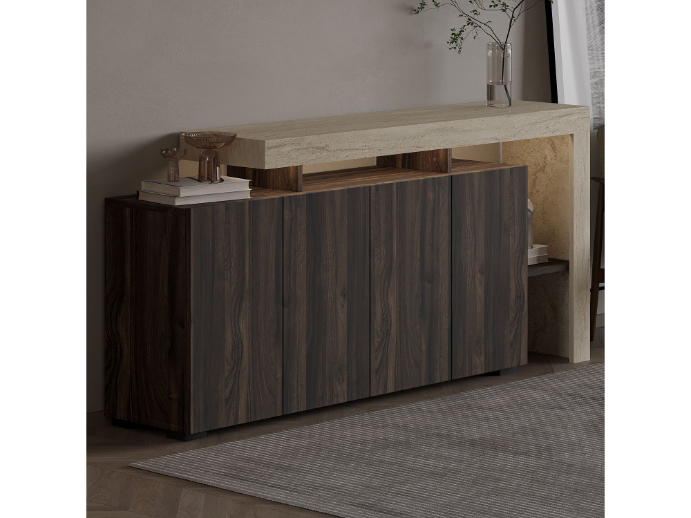 Credenza in legno "Beliz" - 170 x 35 x 80 cm - Travertino / Noce