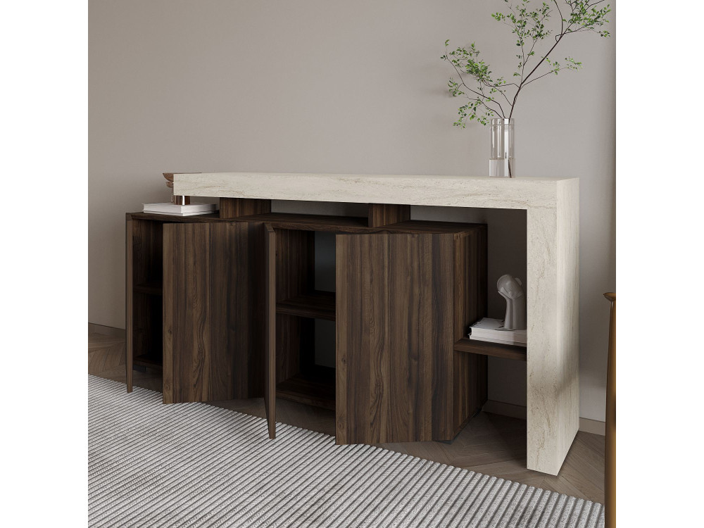 Credenza in legno "Beliz" - 170 x 35 x 80 cm - Travertino / Noce