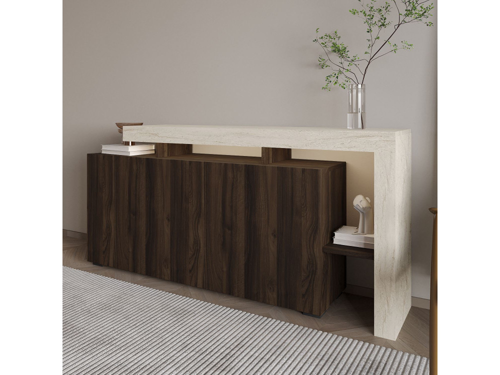 Credenza in legno "Beliz" - 170 x 35 x 80 cm - Travertino / Noce
