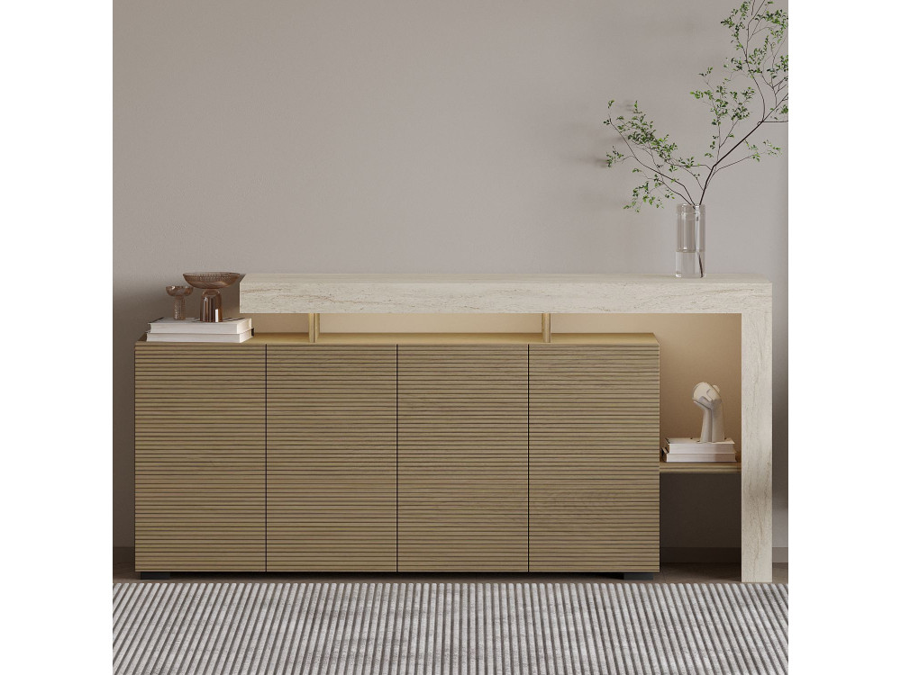 Credenza in legno "Beliz" - 170 x 35 x 80 cm - Travertino / Rovere caldo