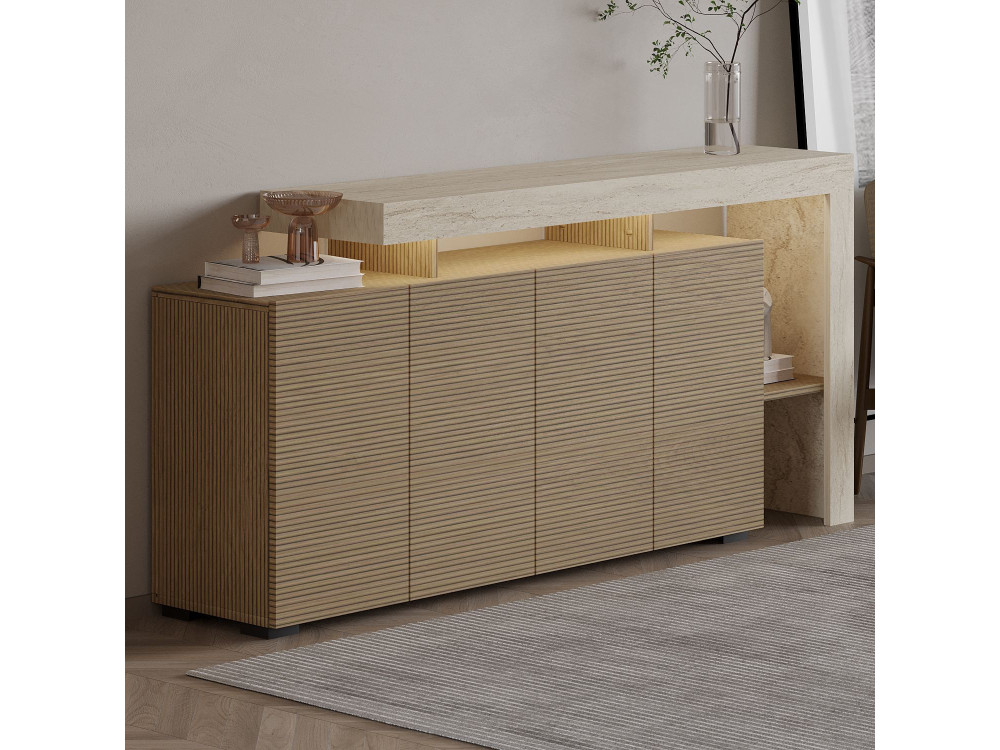 Credenza in legno "Beliz" - 170 x 35 x 80 cm - Travertino / Rovere caldo