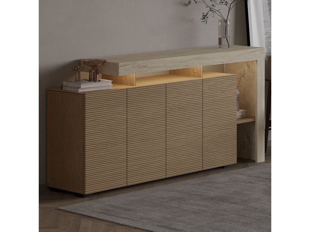 Credenza in legno "Beliz" - 170 x 35 x 80 cm - Travertino / Rovere caldo