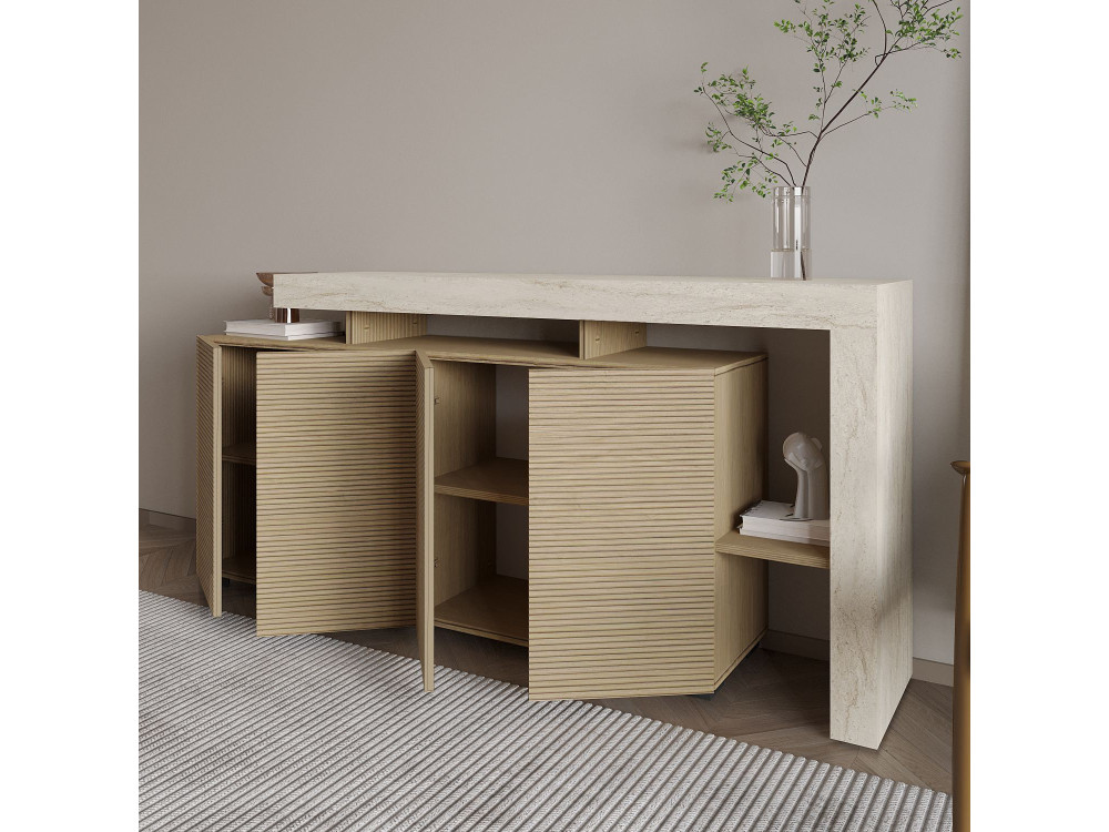 Credenza in legno "Beliz" - 170 x 35 x 80 cm - Travertino / Rovere caldo
