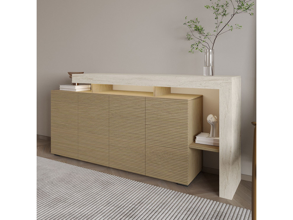 Credenza in legno "Beliz" - 170 x 35 x 80 cm - Travertino / Rovere caldo