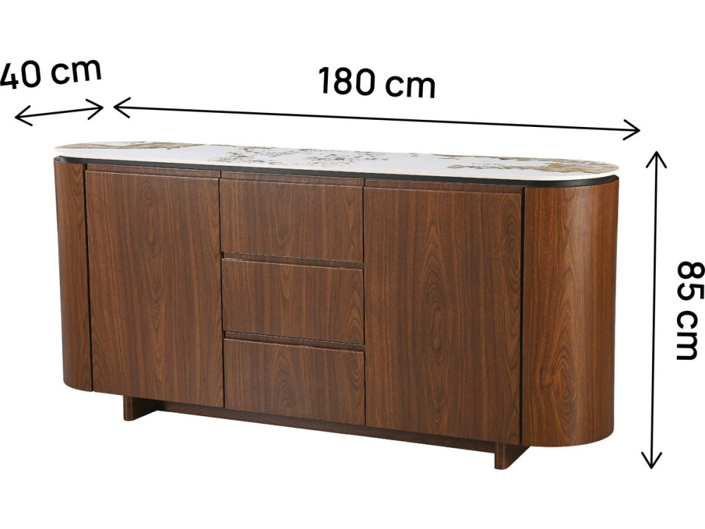 Credenza "Stonea" in legno con piano in ceramica - 180 x 40 x 85 cm - Marrone