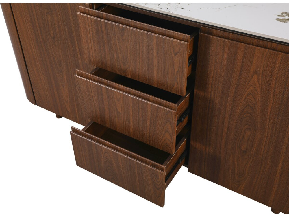 Credenza "Stonea" in legno con piano in ceramica - 180 x 40 x 85 cm - Marrone