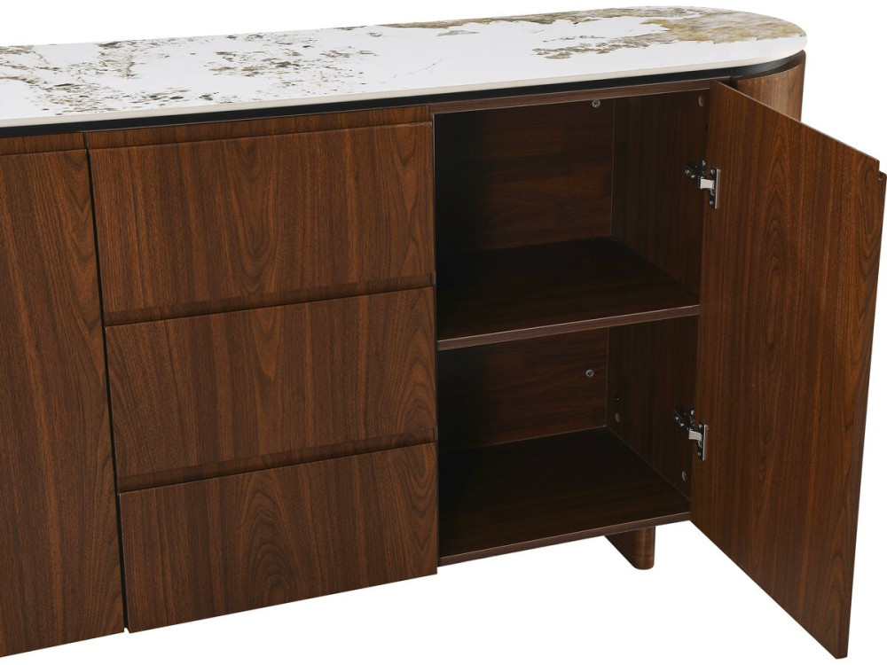 Credenza "Stonea" in legno con piano in ceramica - 180 x 40 x 85 cm - Marrone