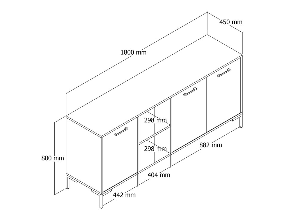 Credenza in legno "Aurora" - 180 x 45 x 80 cm - Marrone