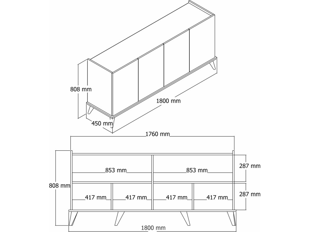 Credenza in legno "Elegante" - 180 x 45 x 80 cm - Marrone