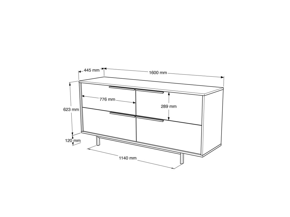 Credenza in legno "ON3-SW" - 160 x 44 x 74 cm - Bianco