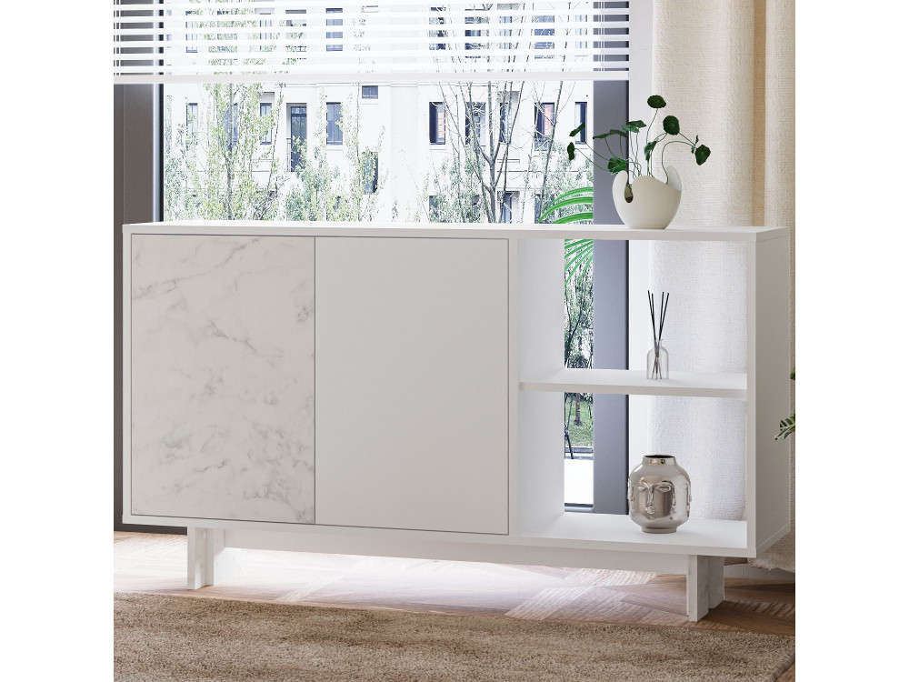 Credenza in legno "Ravello" - 140 x 35 x 80 cm - Bianco