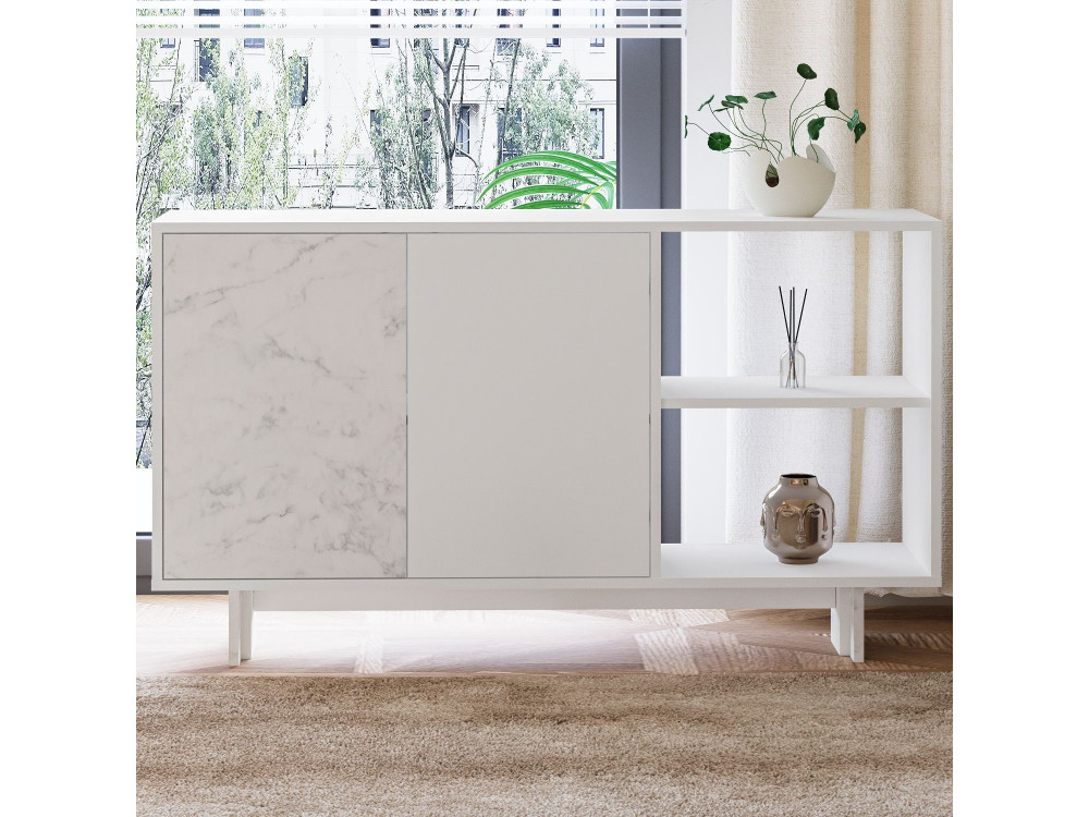 Credenza in legno "Ravello" - 140 x 35 x 80 cm - Bianco