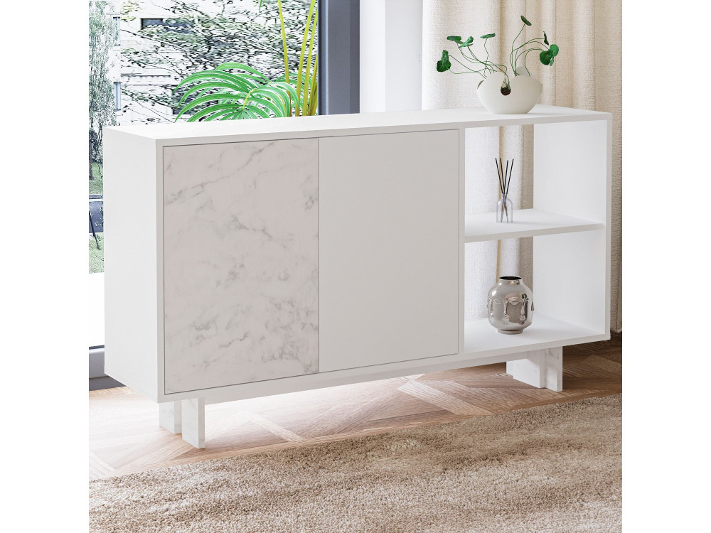 Credenza in legno "Ravello" - 140 x 35 x 80 cm - Bianco
