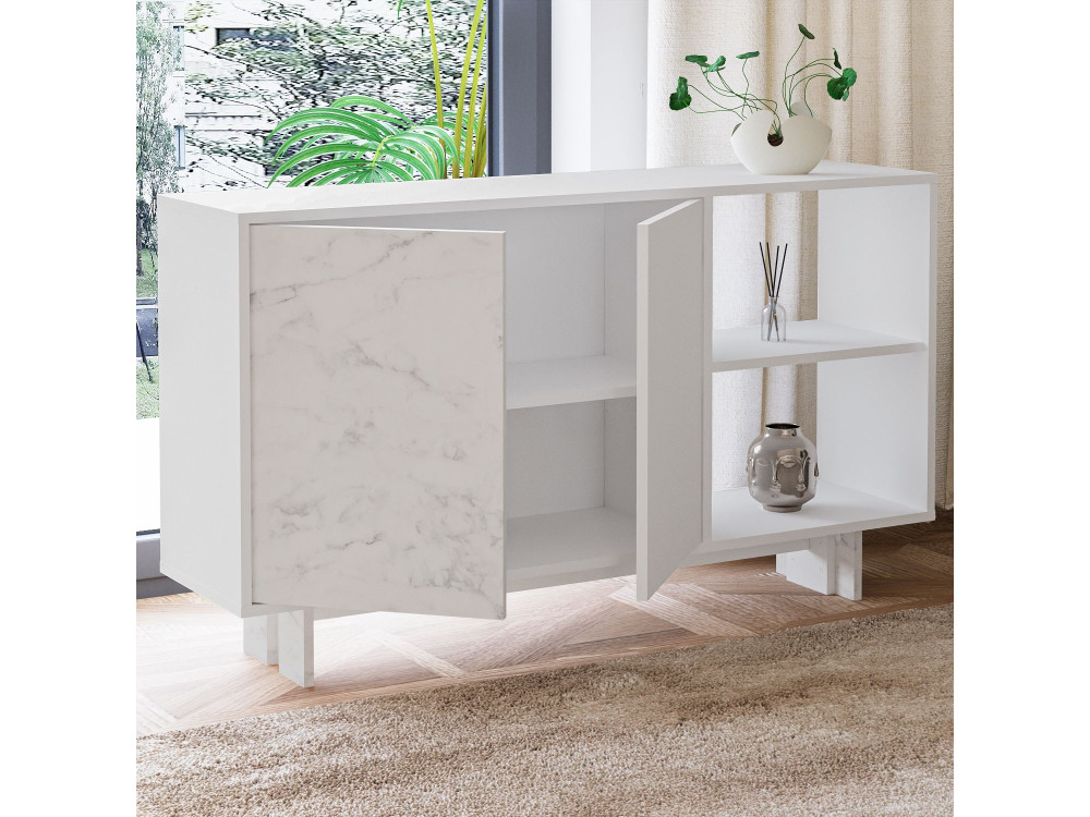 Credenza in legno "Ravello" - 140 x 35 x 80 cm - Bianco