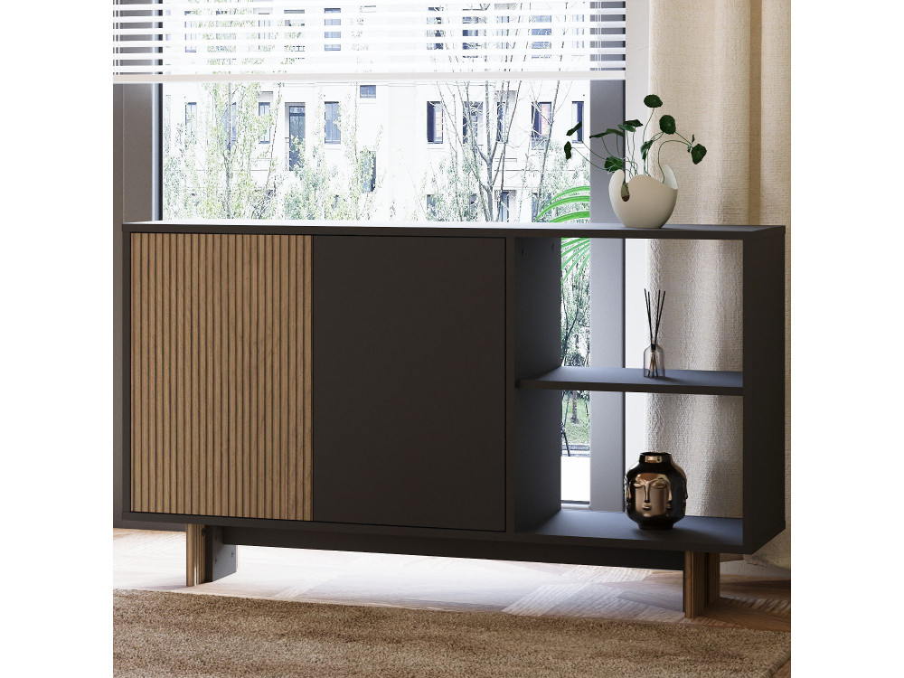 Credenza in legno "Ravello" - 140 x 35 x 80 cm - Grigio antracite