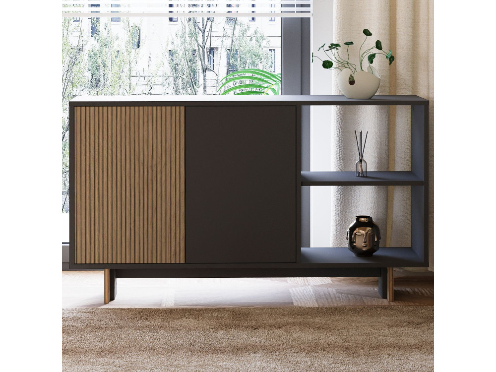 Credenza in legno "Ravello" - 140 x 35 x 80 cm - Grigio antracite