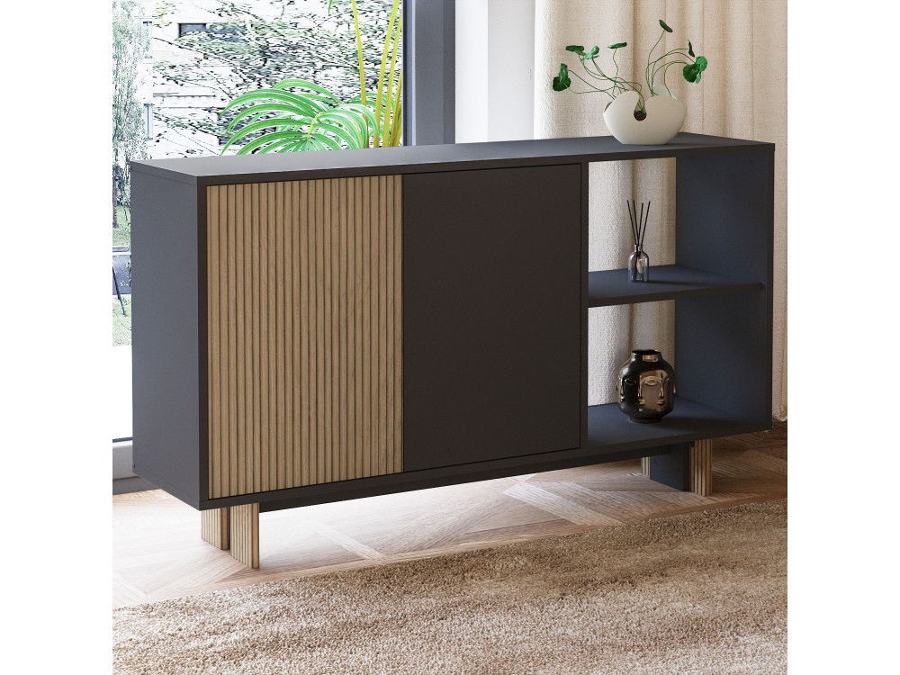 Credenza in legno "Ravello" - 140 x 35 x 80 cm - Grigio antracite