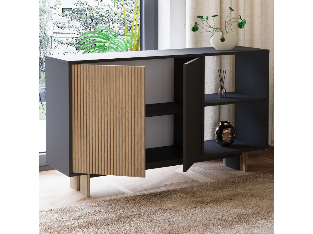 Credenza in legno "Ravello" - 140 x 35 x 80 cm - Grigio antracite
