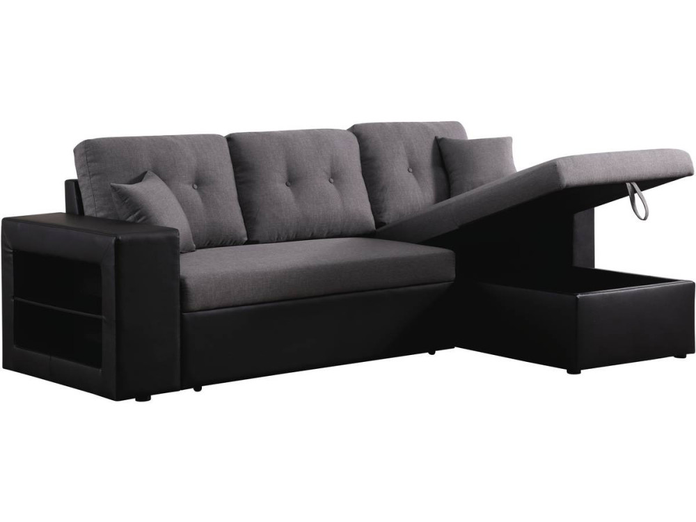 Divano ad angolo trasformabile / reversibile "Axel" - 3 posti - Nero / Grigio