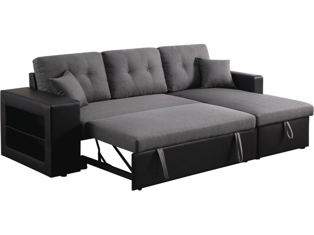 Divano ad angolo trasformabile / reversibile "Axel" - 3 posti - Nero / Grigio