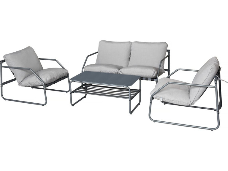 Set di mobili da giardino in metallo "Sora" con cuscini - 4 posti - Grigio