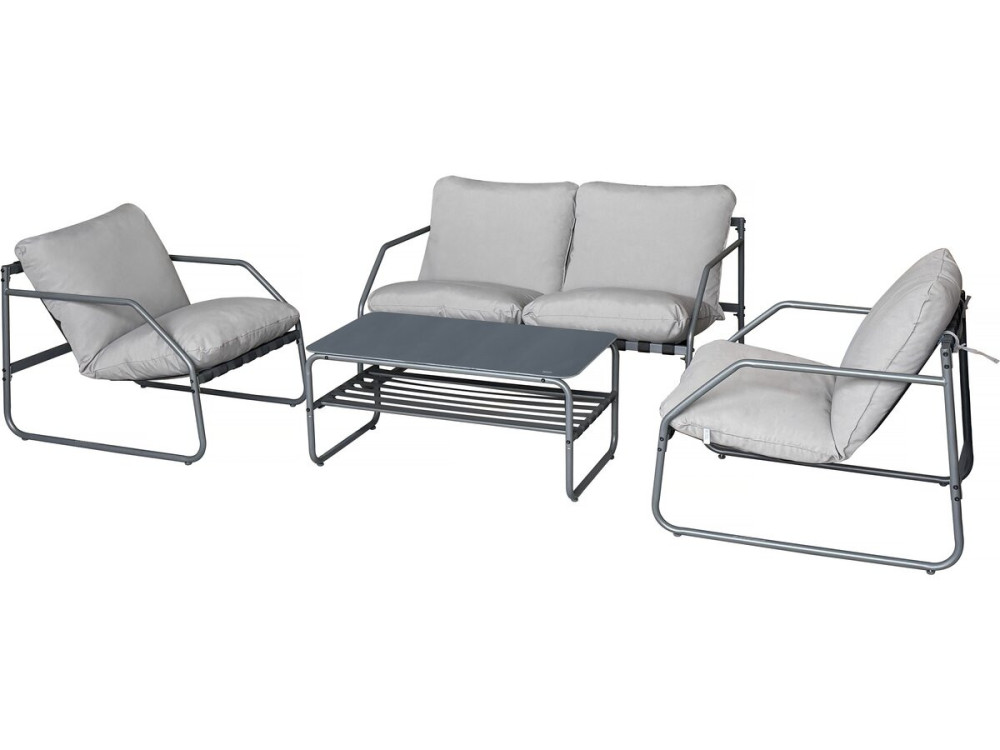 Set di mobili da giardino in metallo "Sora" con cuscini - 4 posti - Grigio