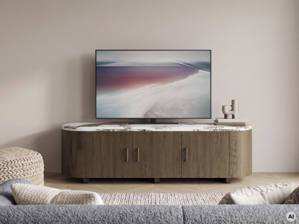 Mobile TV con ripiano in ceramica Pandora “Azya” - 160 x 45 x 45 cm - Marrone