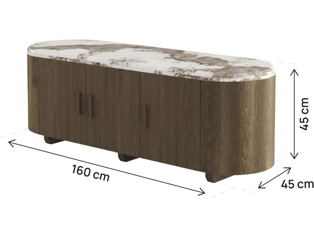Mobile TV con ripiano in ceramica Pandora “Azya” - 160 x 45 x 45 cm - Marrone