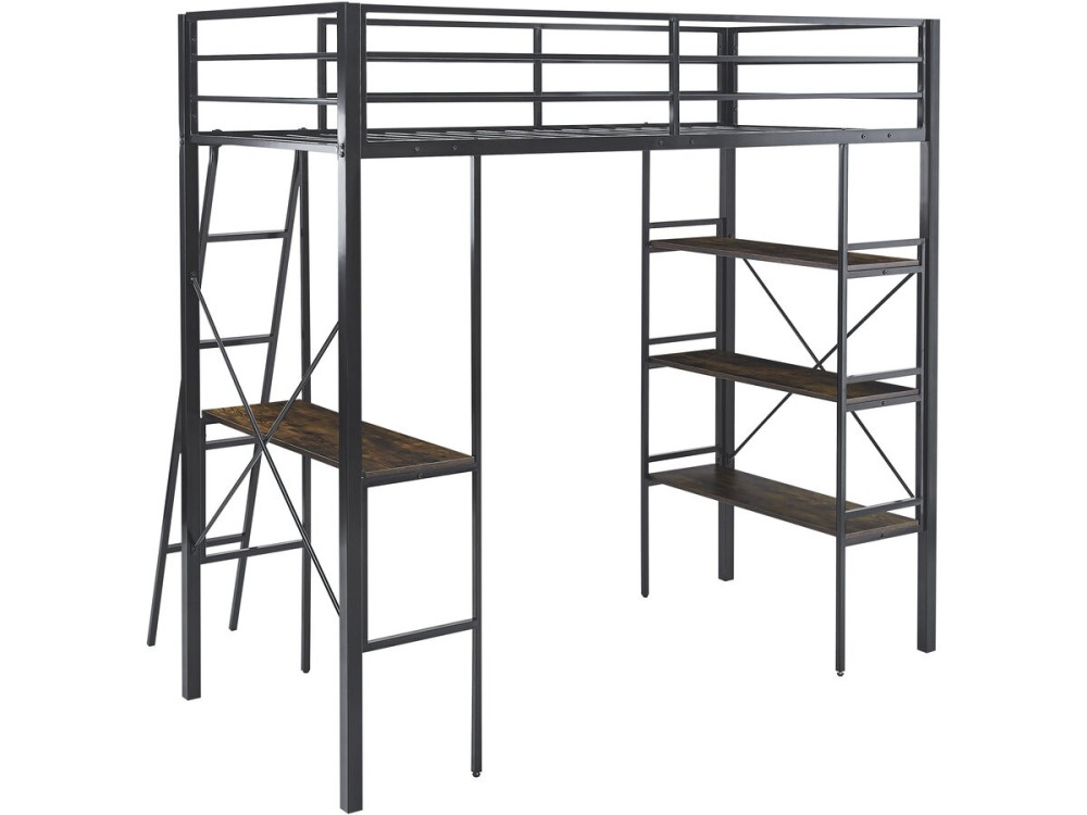 Letto a soppalco con scrivania in metallo "Raphaël" - 190 x 90 cm - Nero