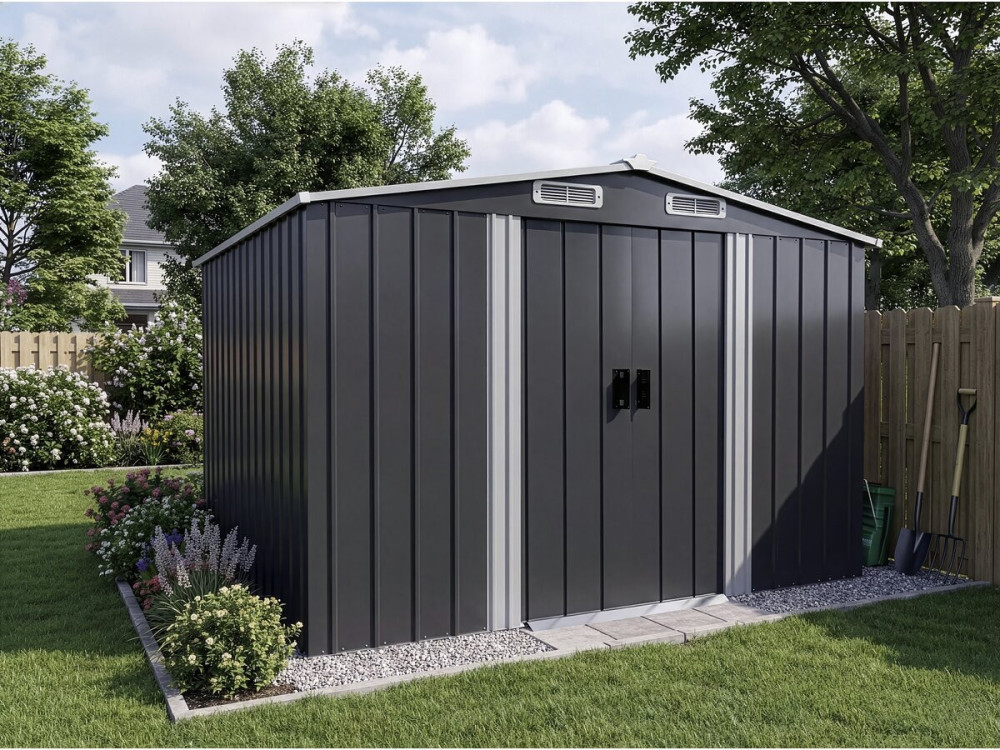 Casetta da giardino in metallo "Boston" con porta scorrevole - 6,54 m² - Grigio