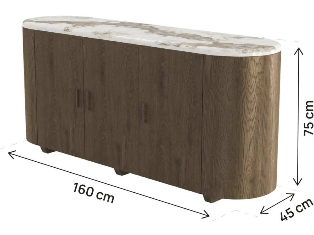 Credenza in legno con ripiano in ceramica "Azya" - 160 x 45 x 75 cm - Marrone