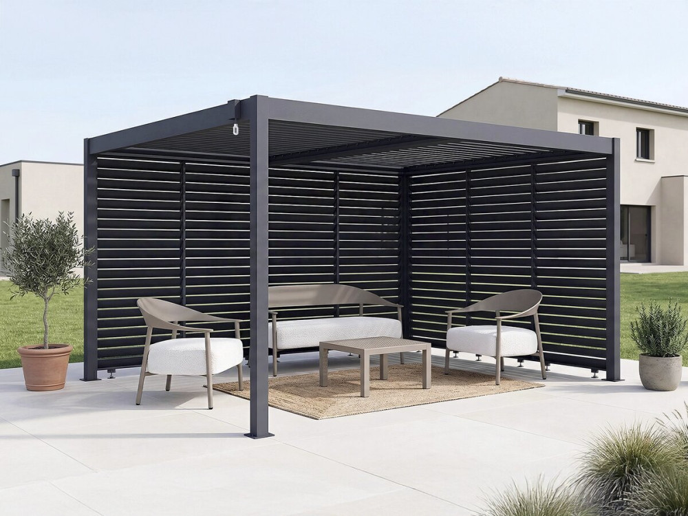 Pergola bioclimatica con 7 lamelle in alluminio “Windsor” - 3 x 4 m - Grigio