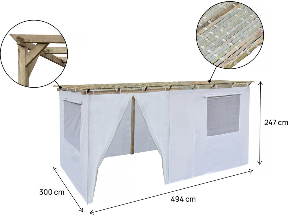 Sukkah in legno 3 x 5 m con tessuto - Kosher lemaehadrin - Skhah Non incluso