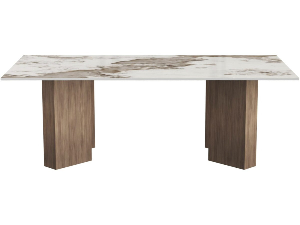 Tavolino in legno con piano in ceramica "Elma" - 120 x 60 x 40 cm - Marrone