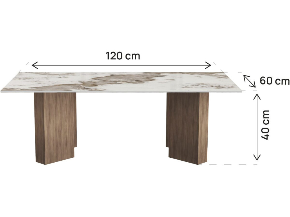 Tavolino in legno con piano in ceramica "Elma" - 120 x 60 x 40 cm - Marrone