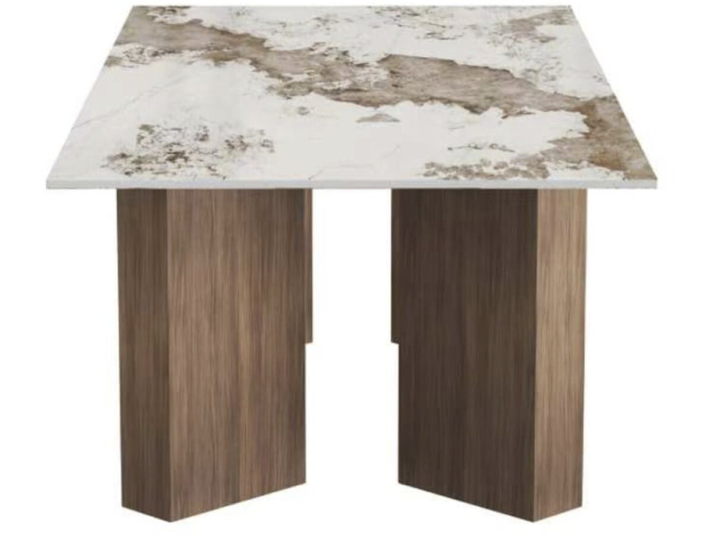 Tavolino in legno con piano in ceramica "Elma" - 120 x 60 x 40 cm - Marrone