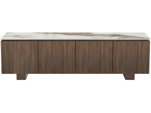 Mobile TV in legno con ripiano in ceramica "Elma" - 160 x 45 x 45 cm - Marrone
