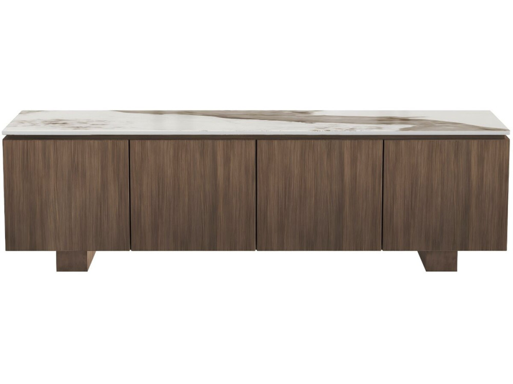Mobile TV in legno con ripiano in ceramica "Elma" - 160 x 45 x 45 cm - Marrone