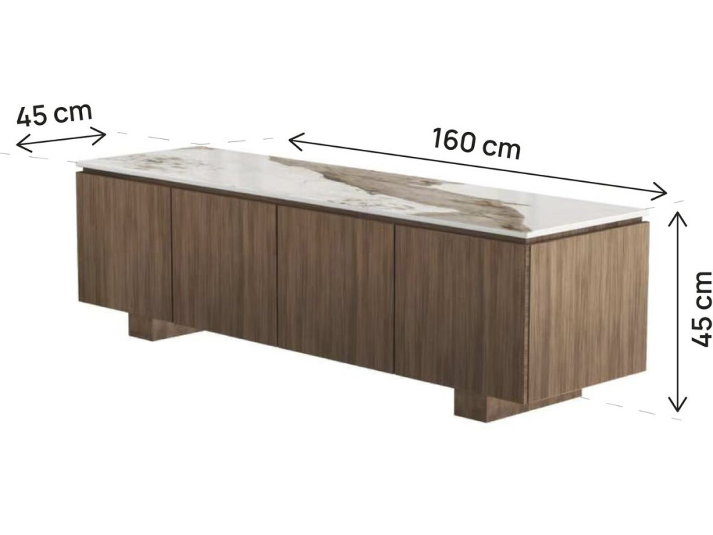 Mobile TV in legno con ripiano in ceramica "Elma" - 160 x 45 x 45 cm - Marrone
