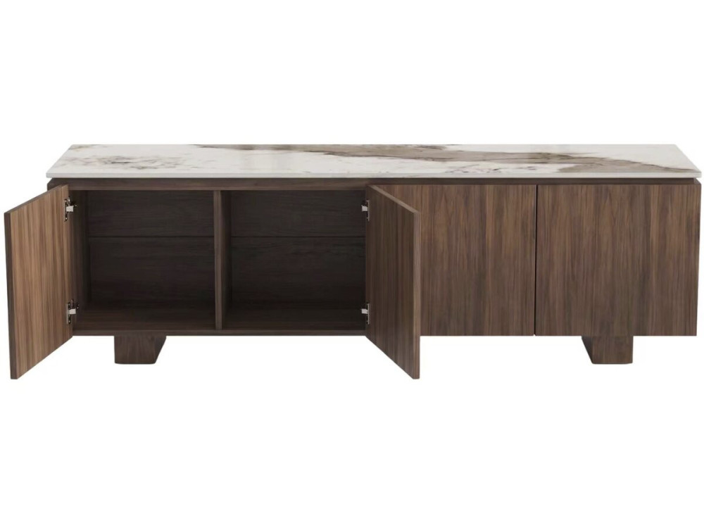 Mobile TV in legno con ripiano in ceramica "Elma" - 160 x 45 x 45 cm - Marrone