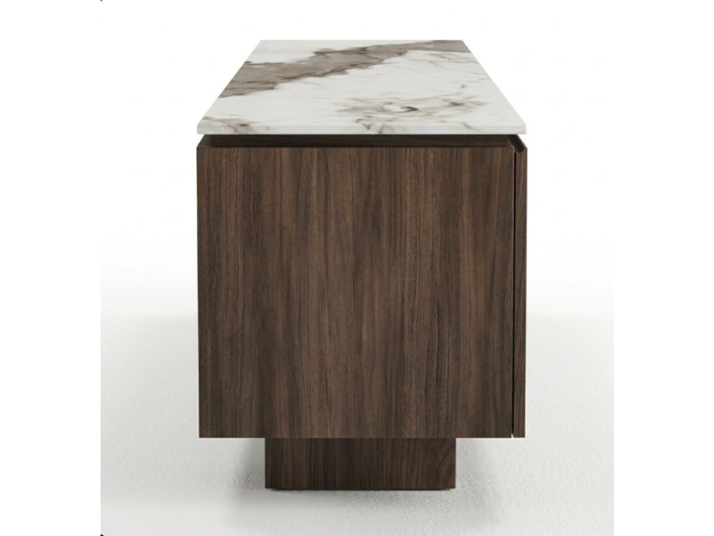 Mobile TV in legno con ripiano in ceramica "Elma" - 160 x 45 x 45 cm - Marrone