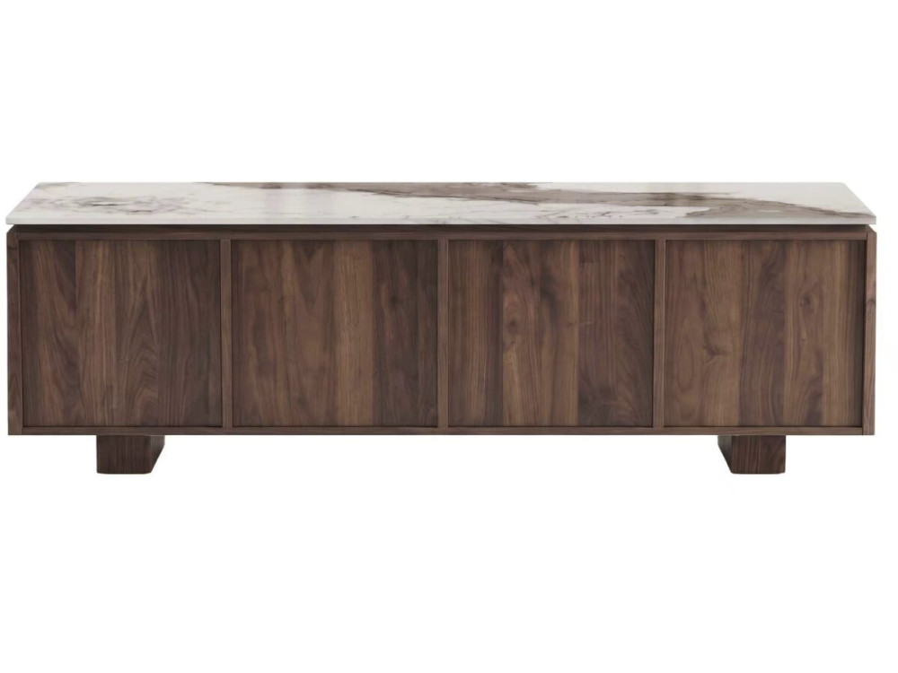 Mobile TV in legno con ripiano in ceramica "Elma" - 160 x 45 x 45 cm - Marrone