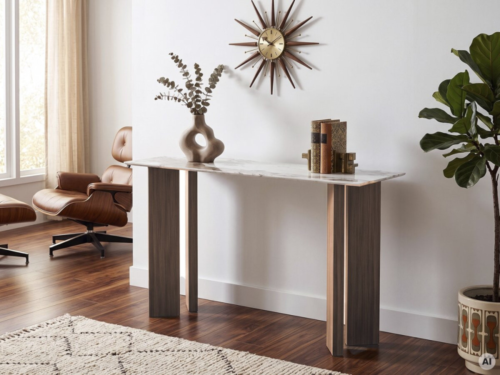 Consolle in legno con piano in ceramica "Elma" - 140 x 40 x 80 cm - Marrone