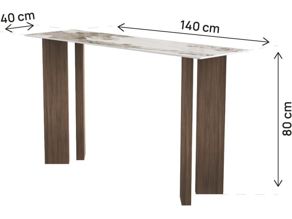 Consolle in legno con piano in ceramica "Elma" - 140 x 40 x 80 cm - Marrone